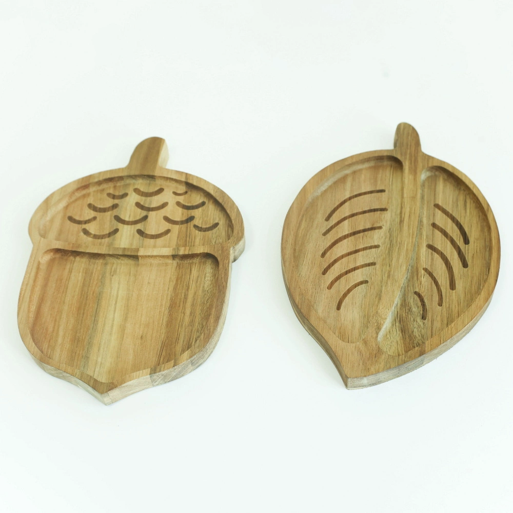 Nuts Shape Acacia Wood Portion Plate for Serving Snack Fruits Food