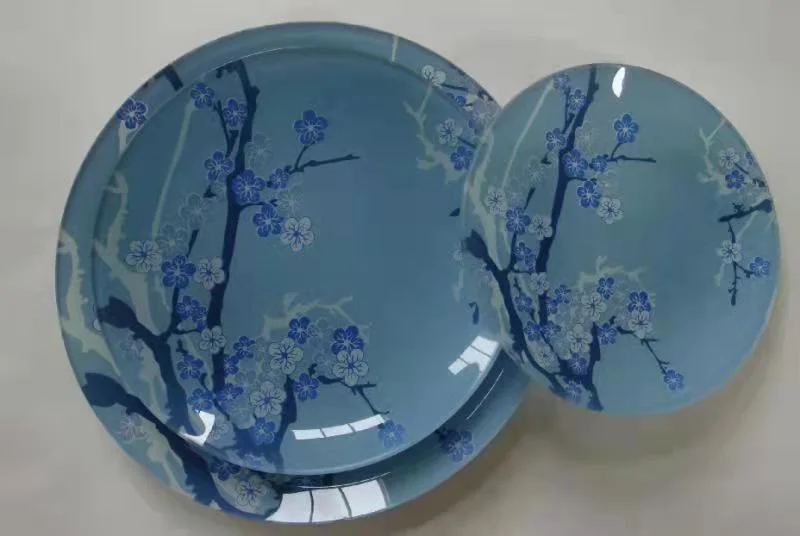 Wholesale Chinese Wind Flowers Toughened Glass Plate Gathering Fruit Bowl